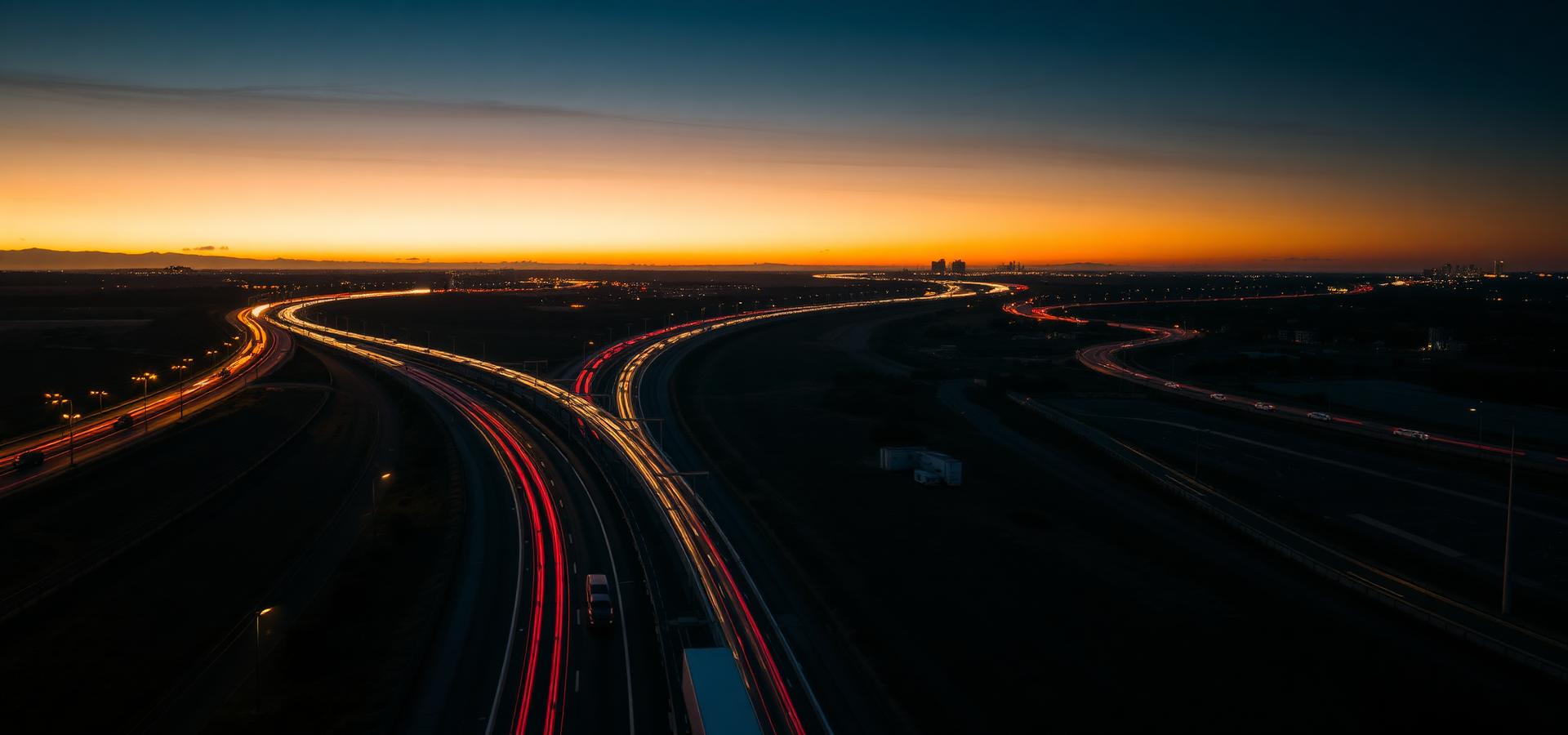 Highway freight corridor at dusk